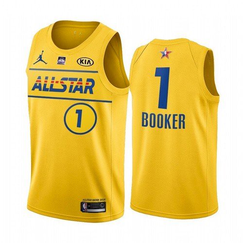 Men's 2021 All-Star #1 Devin Booker Yellow Western Conference Stitched NBA Jersey